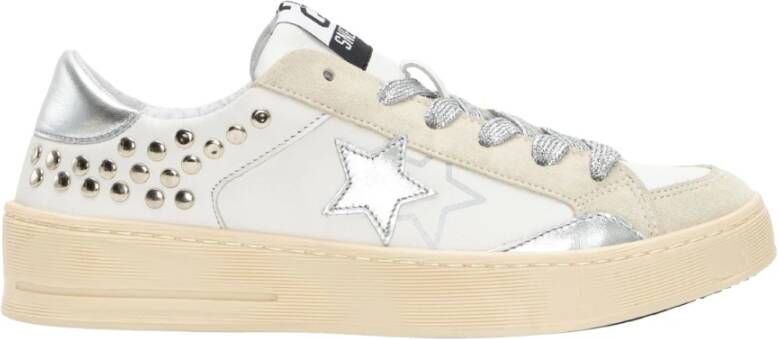 2Star Handgemaakte Italiaanse Leren Sneakers Wit Studs