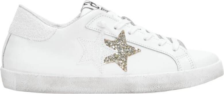2Star Handgemaakte Italiaanse leren sneakers wit zilver
