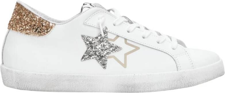 2Star Handgemaakte Italiaanse leren sneakers wit zilver goud