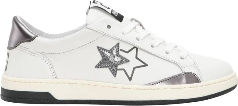 2Star Handgemaakte Italiaanse Leren Sneakers Zilver Wit