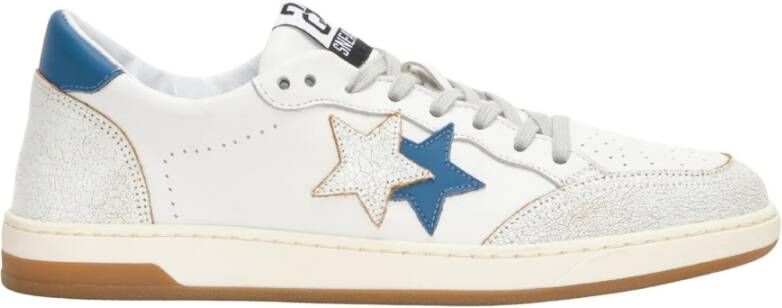 2Star Handgemaakte Italiaanse sneakers wit blauw heren