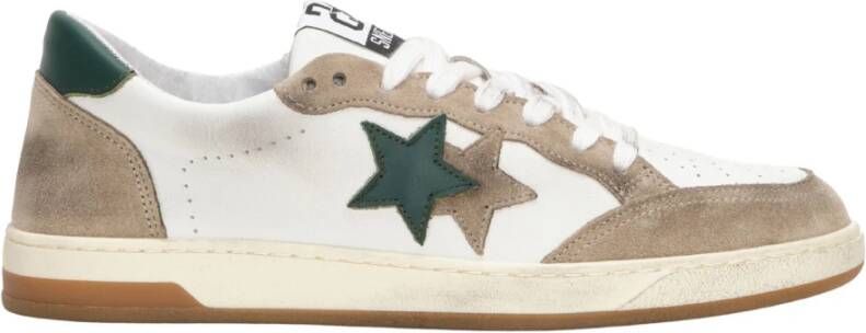 2Star Handgemaakte Italiaanse Sneakers Wit Taupe Groen Mannen