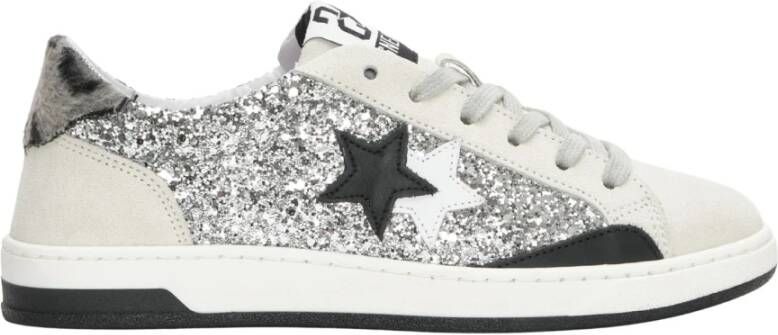 2Star Handgemaakte Italiaanse Sneakers Zilver Wit Luipaard