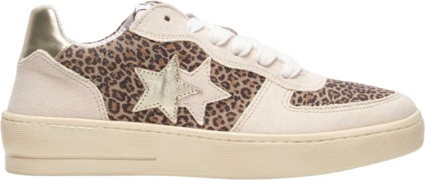 2Star Luipaardprint Canvas Sneaker Beige met Gouden Details