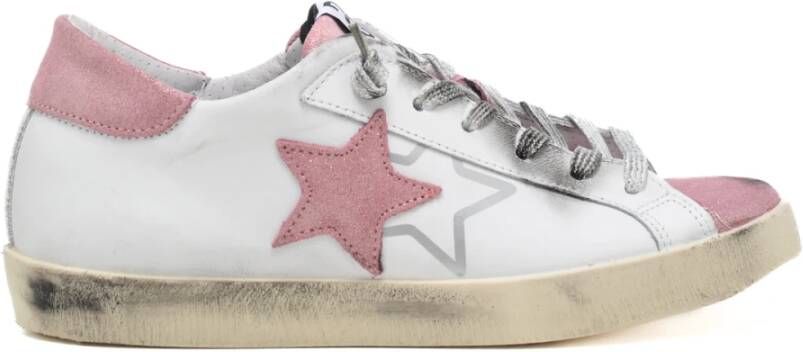 2Star Witte Leren Lage Glitter Sneakers