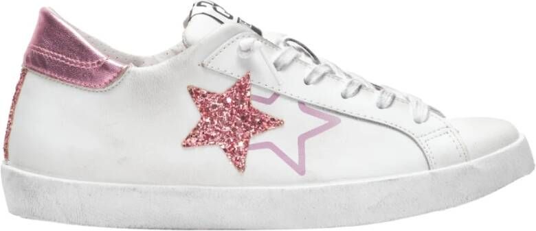 2Star Witte Leren Sneakers met Roze Glitterdetails