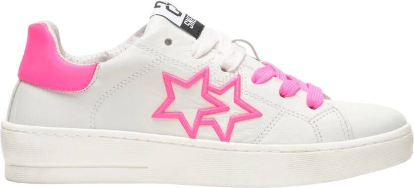 2Star Witte Leren Geborduurde Sneaker