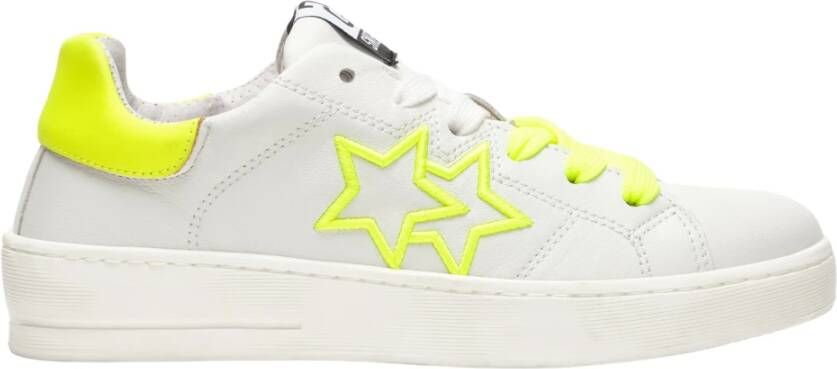 2Star Witte Leren Geborduurde Sneaker