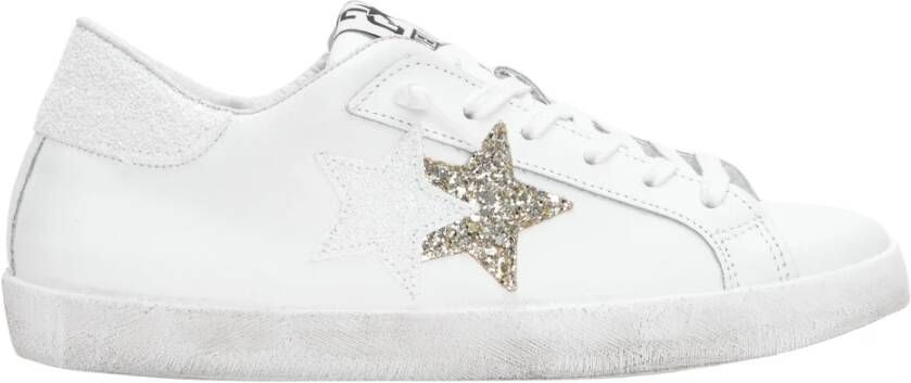 2Star Witte Leren Glitter Sneakers