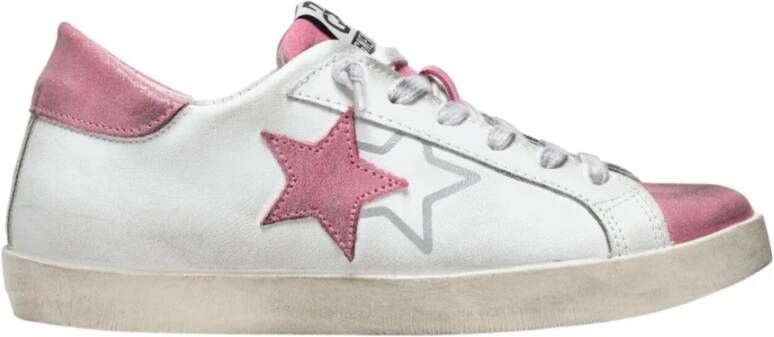 2Star Witte Leren Lage Glitter Sneakers