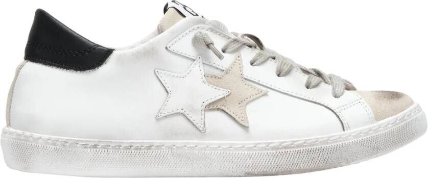 2Star Witte Leren Lage Sneakers IJs-Zwarte Details