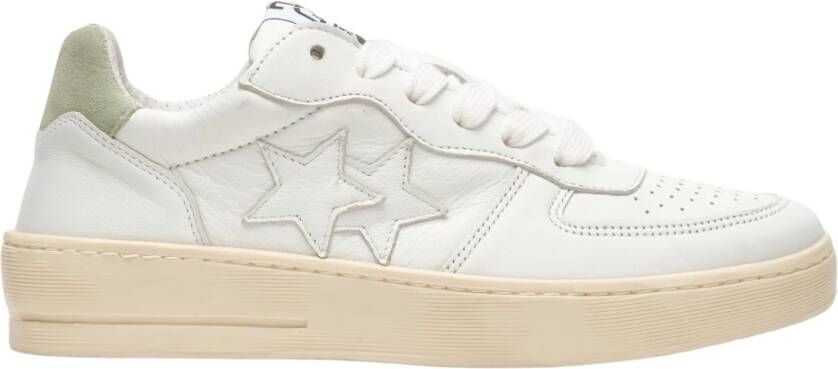 2Star Witte Leren Padel Sneaker met Groen Detail