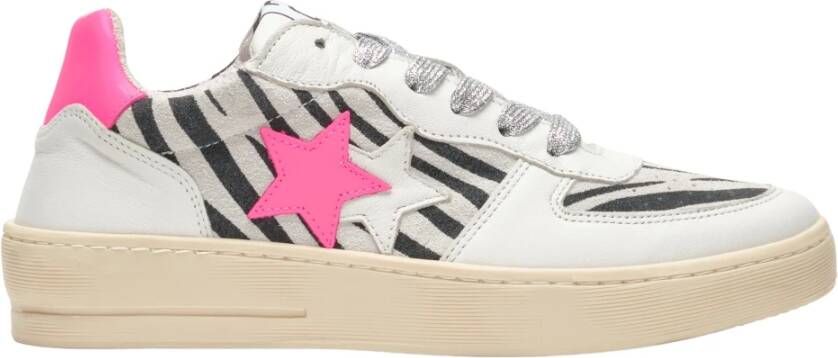 2Star Witte leren Padel Sneaker met Zebra Details