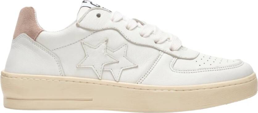 2Star Witte Leren Padel Sneakers met Taupe Suède Details