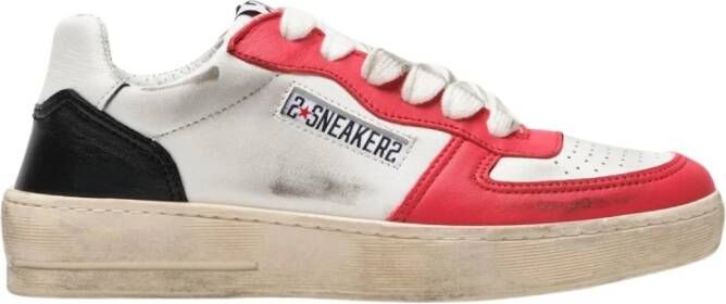 2Star Witte Leren Padel Sneakers Rode Details