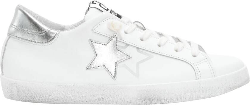 2Star Witte Leren Prime Star Sneaker met Zilveren Gelamineerde Details