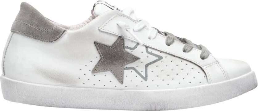 2Star Witte Leren Prime Star Sneakers Grijze Suède Details