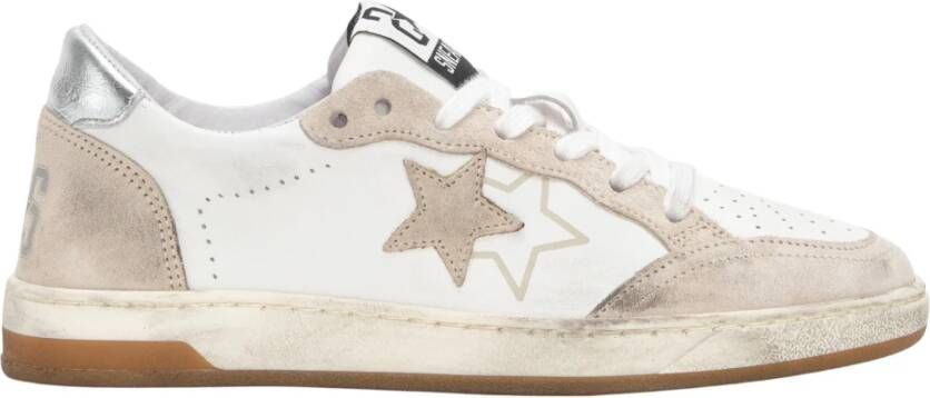 2Star Witte leren sneaker met beige suède details