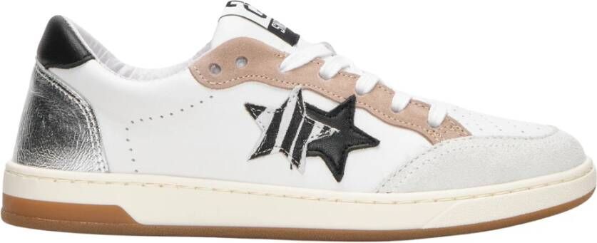 2Star Witte leren sneaker met beige zwart en zebradetails