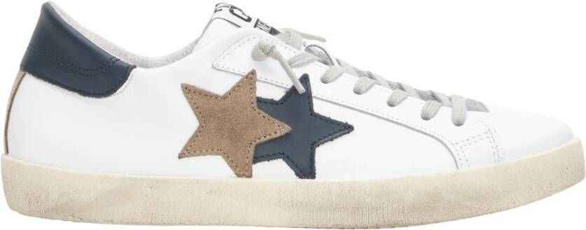 2Star Witte Leren Sneaker met Blauwe en Taupe Details