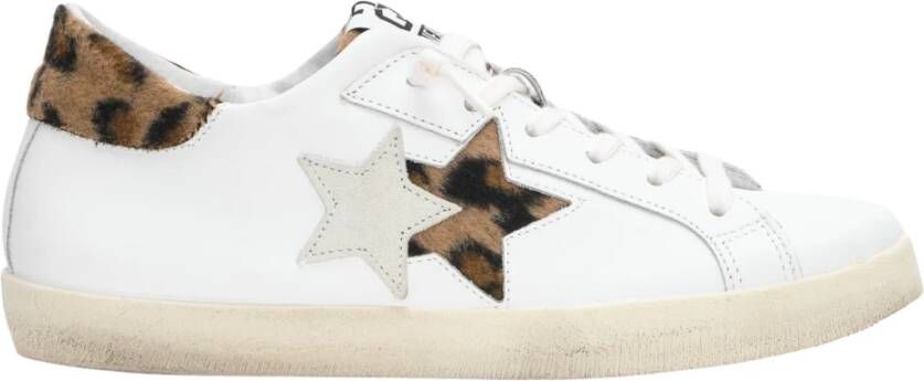 2Star Witte leren sneaker met bruine luipaardprint details