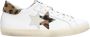 2Star Witte leren sneaker met bruine luipaardprint details - Thumbnail 1