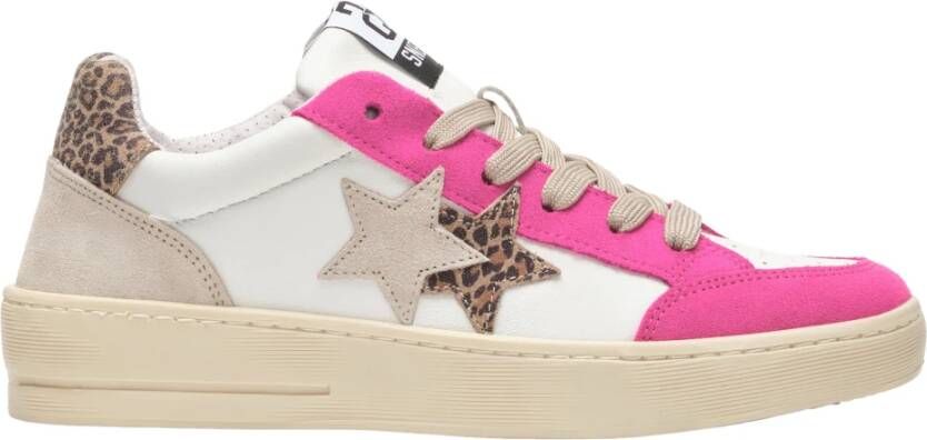 2Star Witte leren sneaker met fuchsia luipaard en ijs details