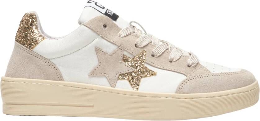 2Star Witte leren sneaker met glitterdetails