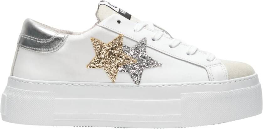 2Star Witte leren sneaker met glitterdetails