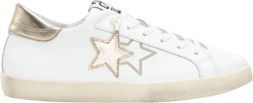 2Star Witte Leren Sneaker met Gouden Gelamineerde Details