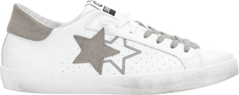 2Star Witte leren sneaker met grijze suède details