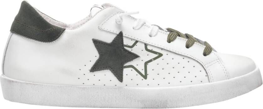 2Star Witte leren sneaker met groene suède details