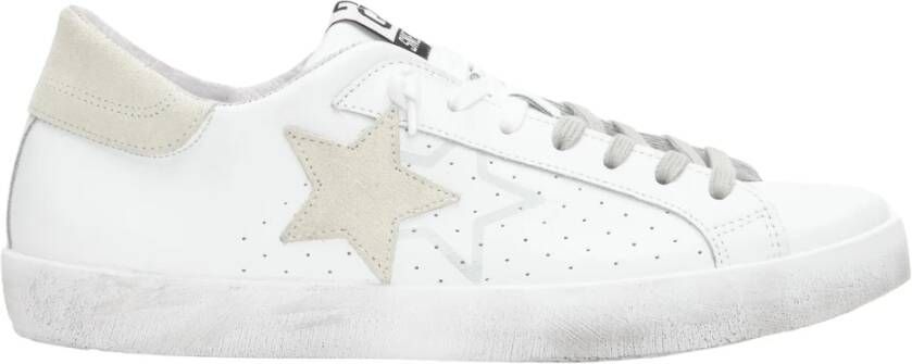 2Star Witte leren sneaker met ijs suède details