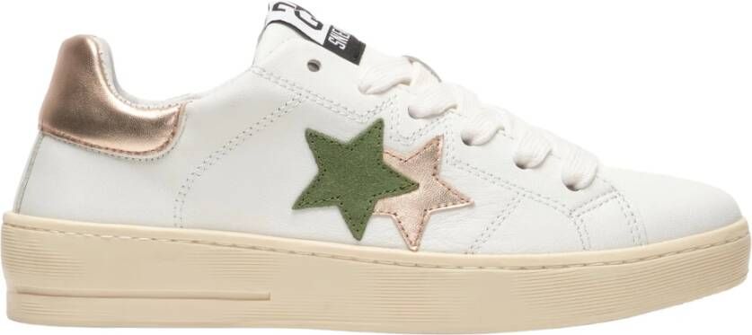 2Star Witte Leren Sneaker met Koper- en Groene Details