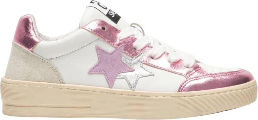 2Star Witte leren sneaker met roze en zilveren details
