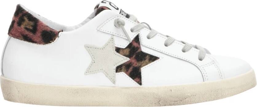 2Star Witte leren sneaker met roze luipaardprint details