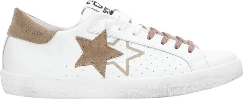 2Star Witte Leren Sneaker met Taupe Suède Details