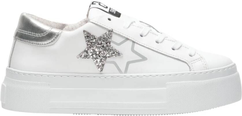 2Star Witte Leren Sneaker met Zilveren Details