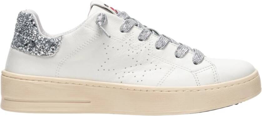 2Star Witte leren sneaker met zilveren glitterdetail