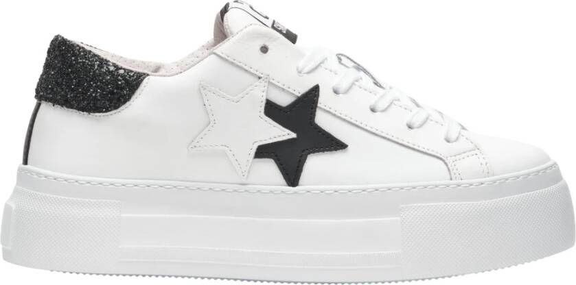 2Star Witte Leren Sneaker met Zwarte Details