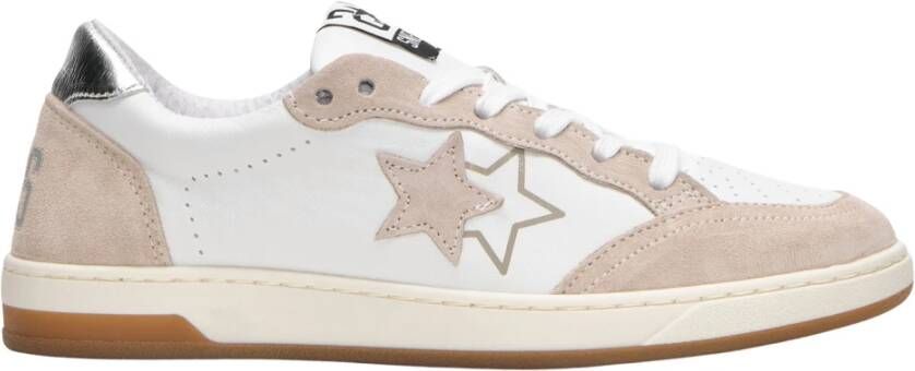 2Star Witte leren sneakers met beige suède details