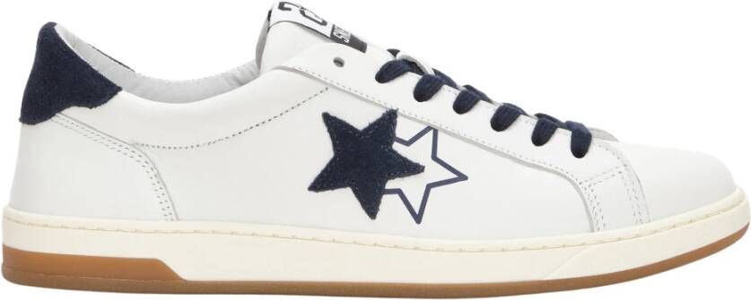 2Star Witte Leren Sneakers met Blauwe Details