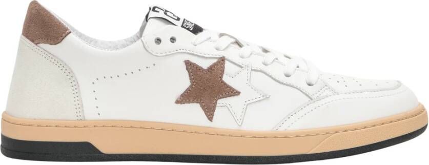 2Star Witte leren sneakers met bruine suède details