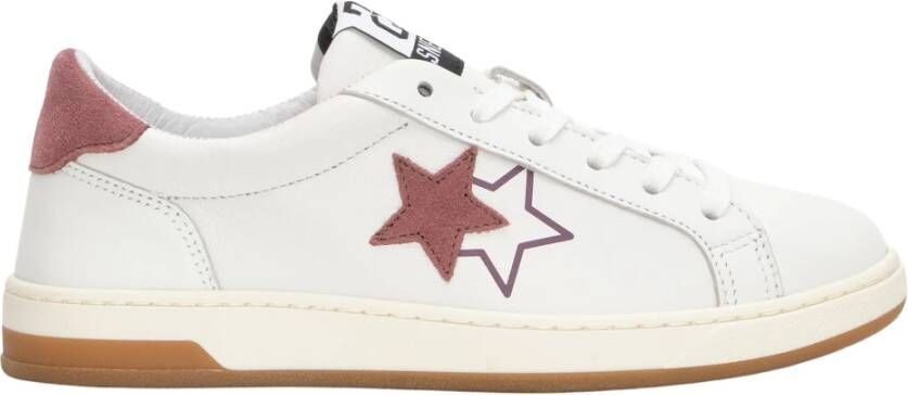 2Star Witte Leren Sneakers met Donkerroze Suède Details