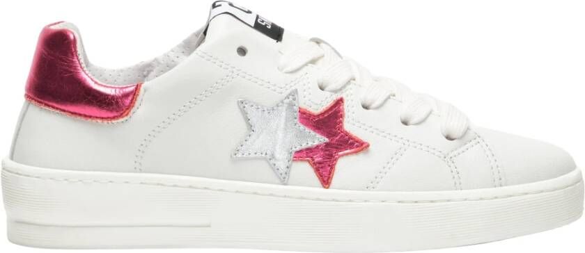 2Star Witte leren sneakers met fuchsia en zilveren details