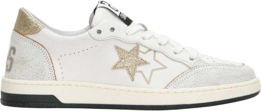 2Star Witte leren sneakers met gouden glitterdetails