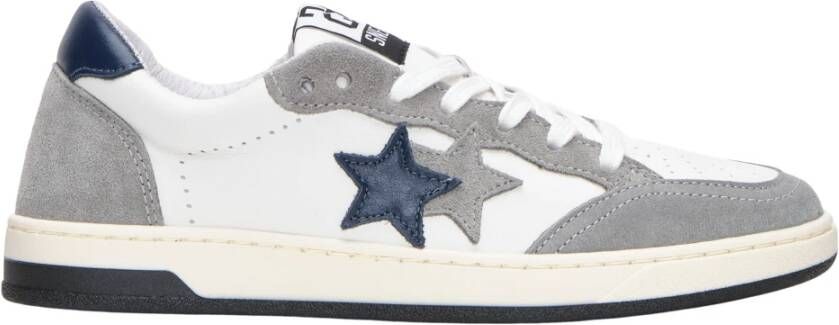 2Star Witte leren sneakers met grijze en blauwe details