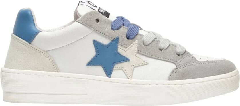 2Star Witte leren sneakers met grijze en blauwe details