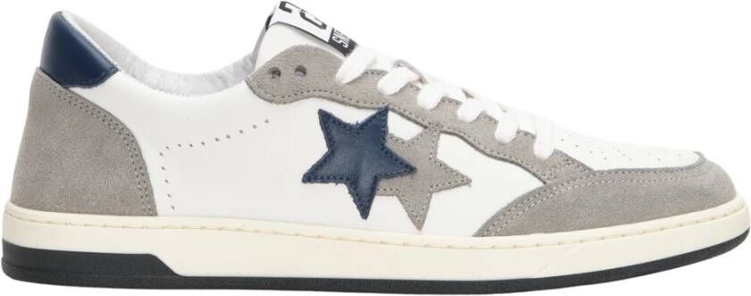 2Star Witte leren sneakers met grijze en blauwe suède details