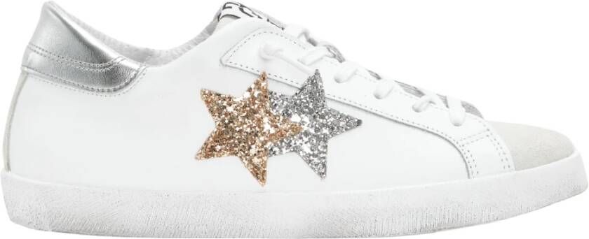 2Star Witte Leren Sneakers met IJs- en Goudglitterdetails